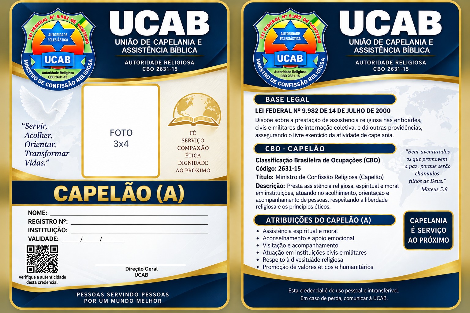 Modelo de credencial de Capelão da UCAB