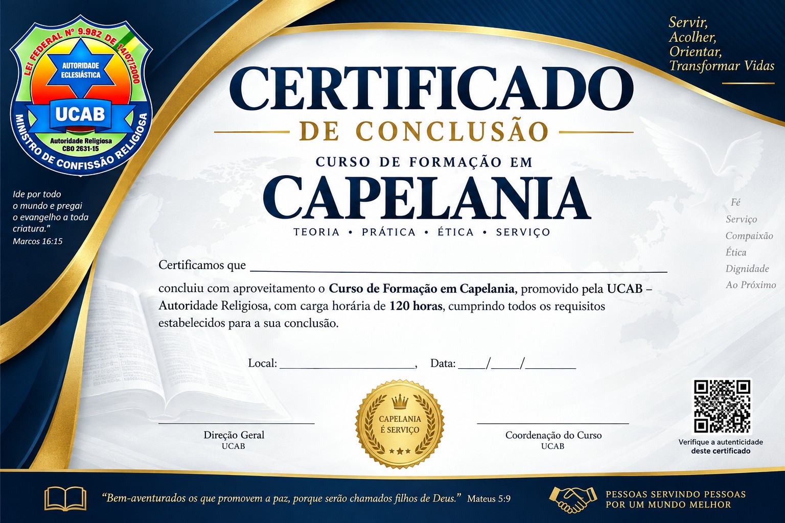 Modelo de diploma de conclusão do Curso de Formação em Capelania